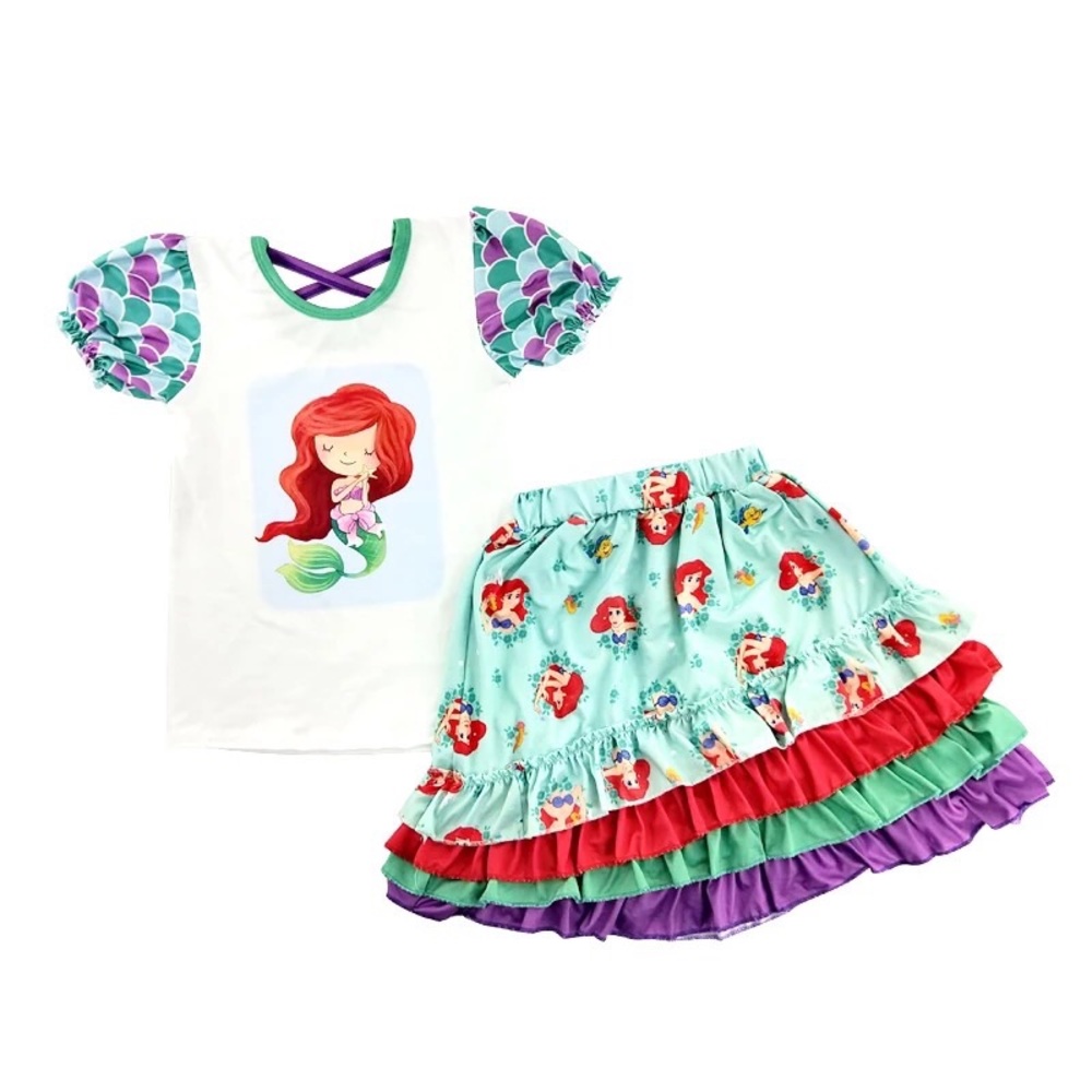 Mermaid Ariel Cute two piece outfit skirt top - Picture 1 of 7